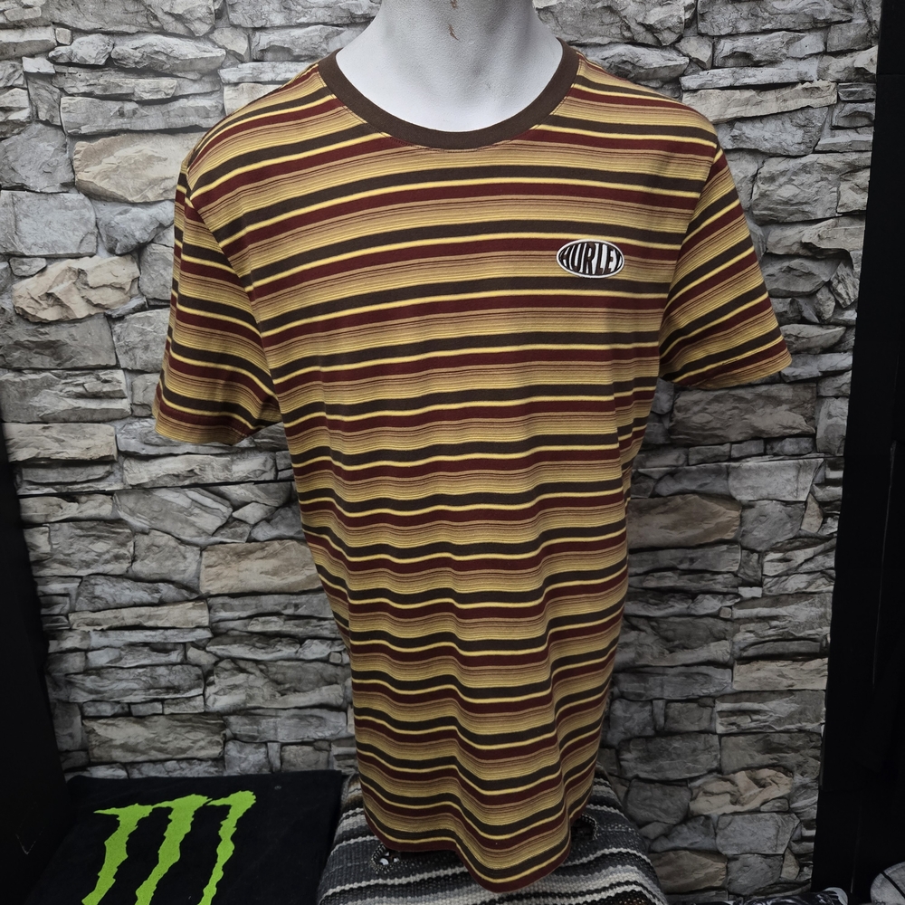 Hurley Men Medium Striped Tee Crewneck in Yellow and Brown